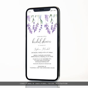 Digital evite country Lavender Wildflower Bridal Shower Invitation Template for Corjl  Virtual Invitation