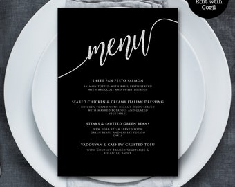 Printable Black and Silver Dinner Menu, Custom Menu, Elegant Food Menu, Glam Dinner Menu, Instant Download, Printable Menu, Corjl Template