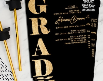 Gold and Black Graduation Party Invitations, Graduation Announcements, College Graduate, High School Graduate, Printable Grad Invitations