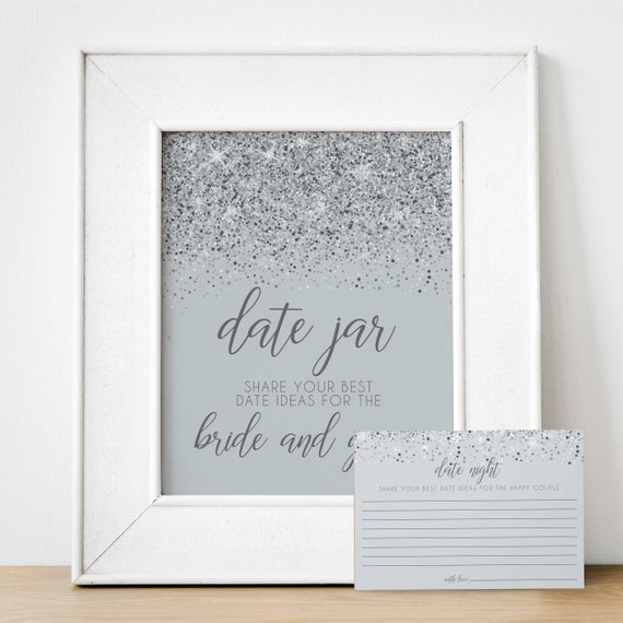 Silver Glitter Date Night Bridal Shower Game, Glam Bridal Shower Game, Bridal Shower Activities, Bridal Shower Games, Printable Files Il_570xn