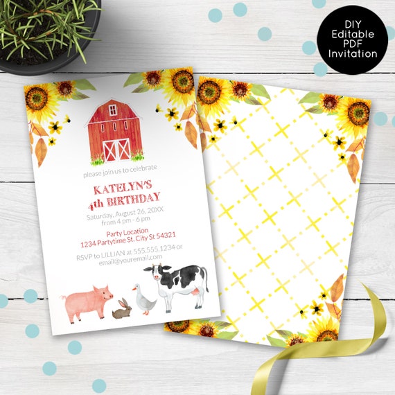 Farm Birthday Invitation Barn Party Digital Invite Farm Animals