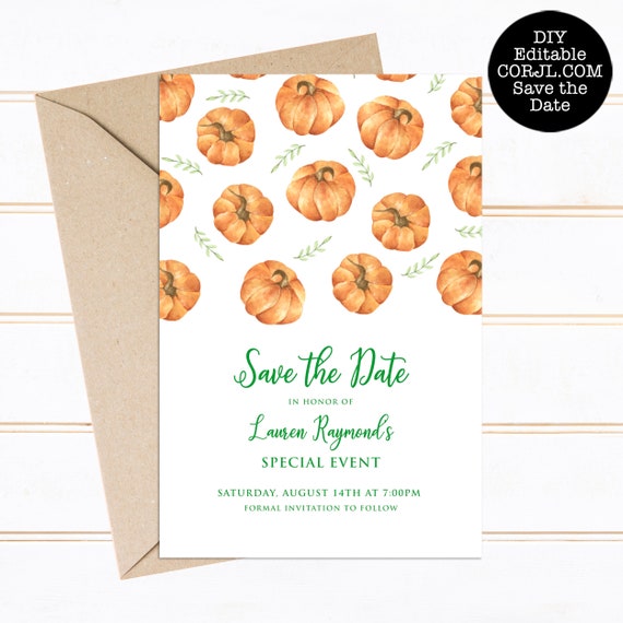 Editable Halloween Save the Date Cards, Pumpkin Save the Date, Event Template, Fall Festival 