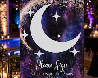 Watercolor Galaxy Guest Sign Template, Celestial Welcome Sign, Starry Night Party Poster, Under the Stars Event Sign, Moon & Stars Printable