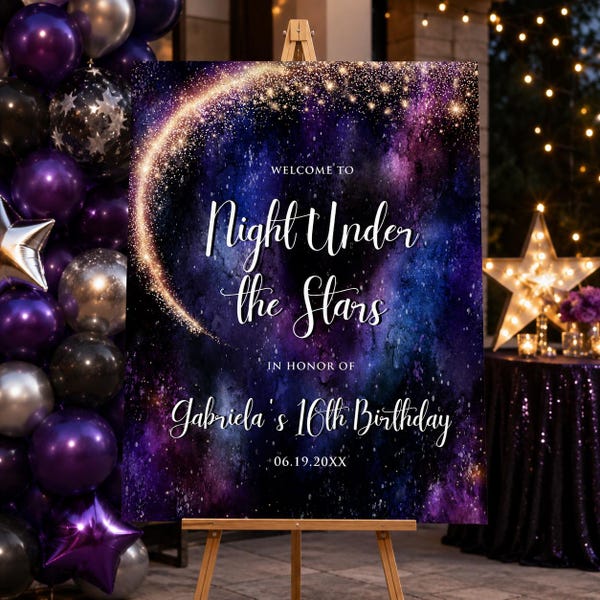 Celestial Welcome Sign Template, Starry Night Party Sign, Galaxy Baby Shower Welcome Poster, Editable Under the Stars Birthday Sign
