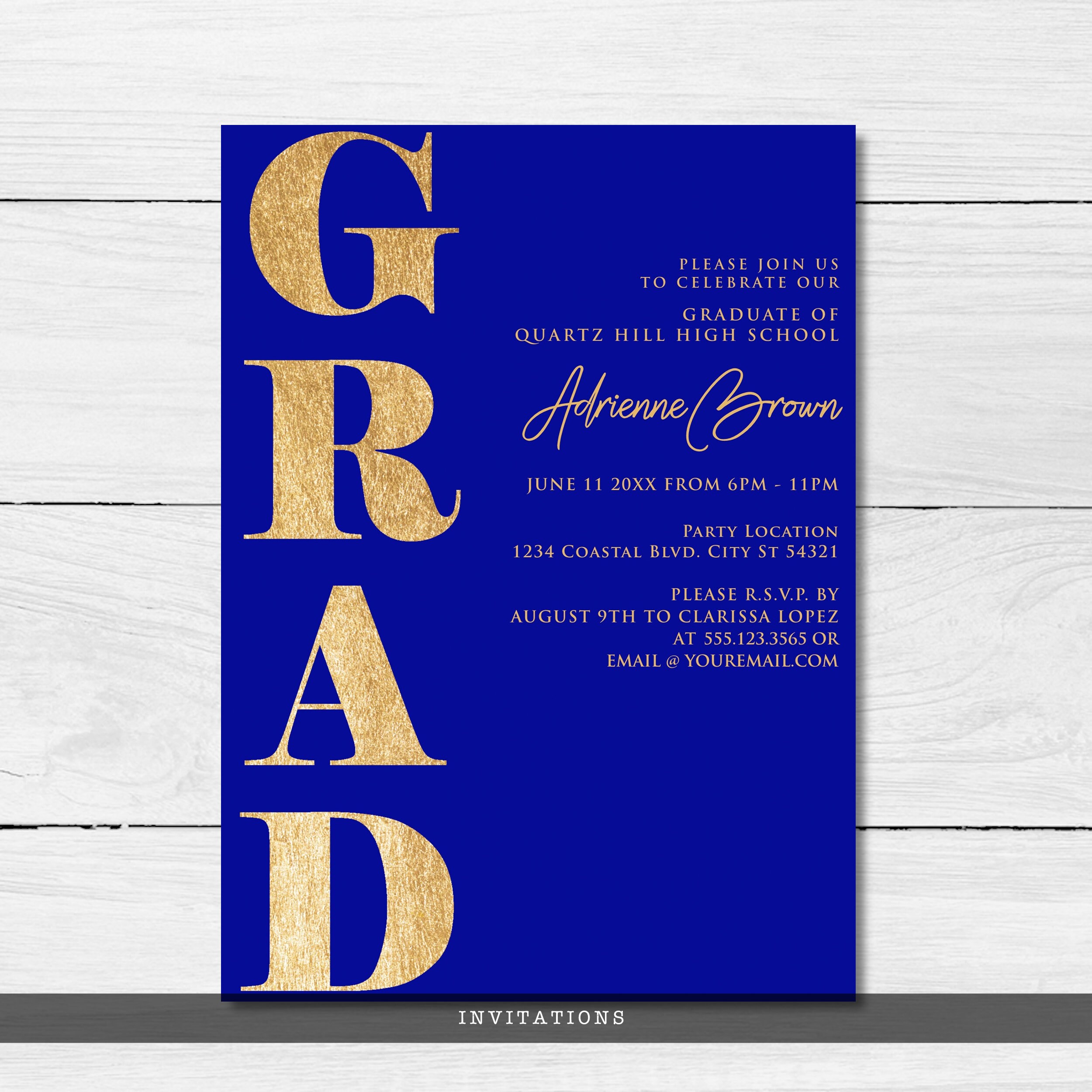 Blue and Gold Graduation Invitations Graduation Etsy