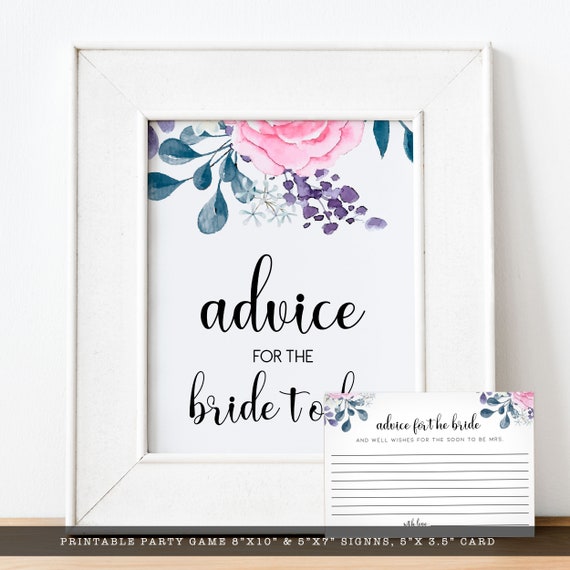 Advice for the Bride Cards and Signs, Pink and Purple Floral Bridal Shower Printable, Advice And Well Wishes Card, Printable Games Il_570xn
