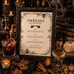 Vintage Halloween Cocktail Sign Halloween Bar Sign Editable Drink Station Sign Printable Halloween Party Decor image 4
