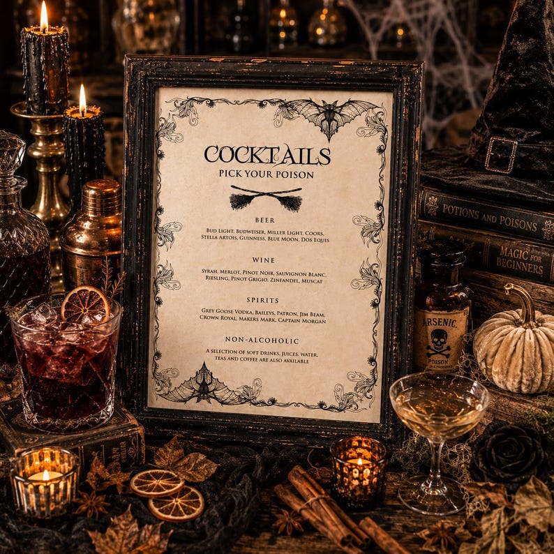 Vintage Halloween Cocktail Sign Halloween Bar Sign Editable Drink Station Sign Printable Halloween Party Decor image 4