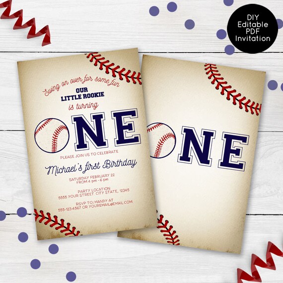 Vintage Baseball Birthday Invitation, Baseball Birthday Invite, Boys Party Invitations, First Birthday, Baby's 1st, Printable Invitations Il_570xn