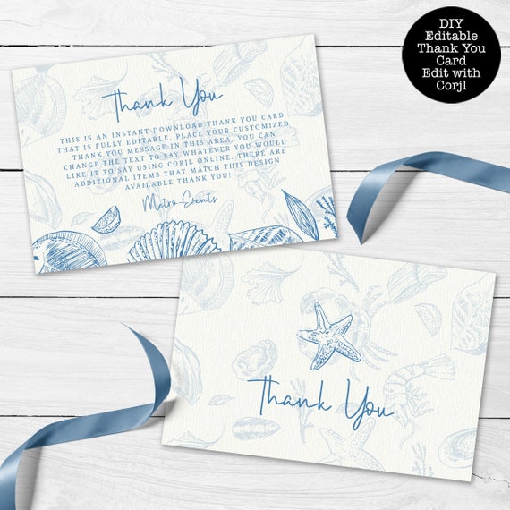 Beach Thank You Card Ocean Thank You Cards Custom Thank You Etsy