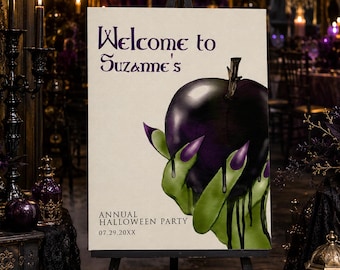 Wicked Witch Halloween Welcome Sign, Poison Apple Party Sign, Editable Halloween Party Decor, Printable Witch Sign