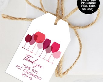 Wine Tasting Favor Tags: Printable Thank You Gift Tag (Digital Download)