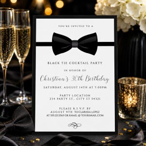 Tuxedo Party Invitation Template, Black Tie Birthday Invitation, Elegant Formal Event Invite, Gala Party Invitation, Printable Download image 3