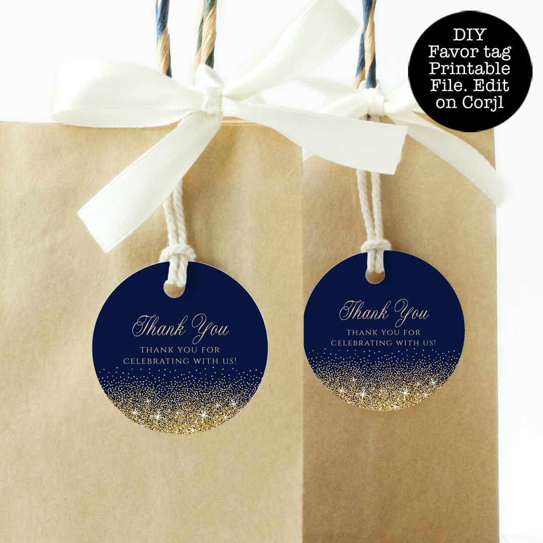 Navy and Gold Favor Tag, Round Gift Tags, Editable Gift Labels ...