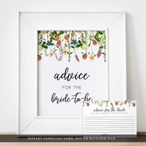 Advice for The Bride Boho Wildflower Bridal Shower Printable, Advice for the Bride Cards and Signs, Advice And Well Wishes Card, Game PDF