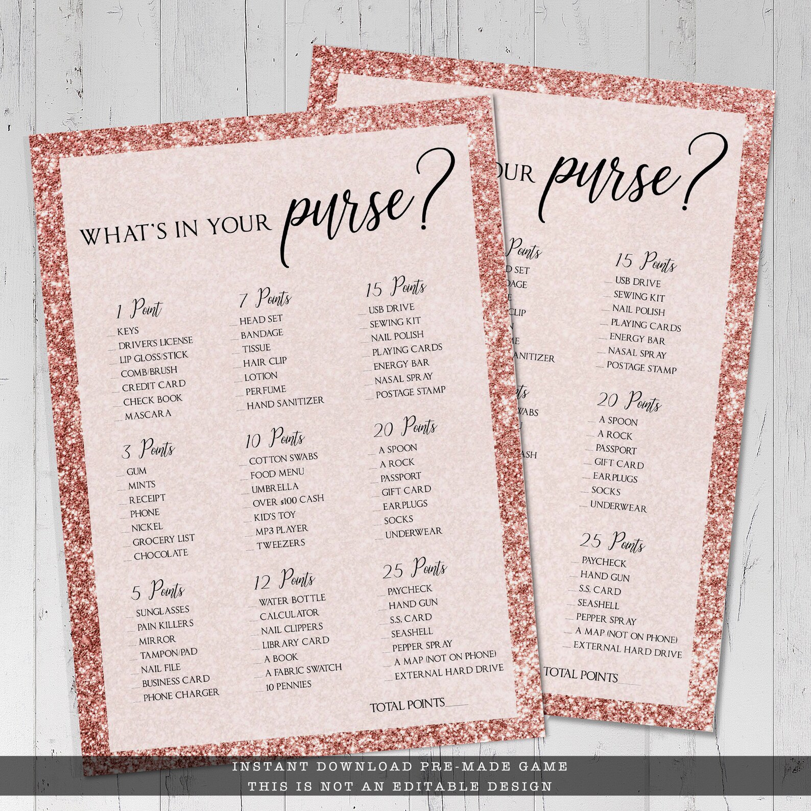 Bridal Shower Game What's in Your Purse Purse Raid Etsy
