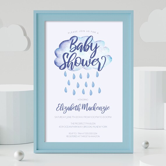 Cloud Baby Shower Printable Invitations, Instant Download Invitations, Baby Shower For Boys Il_570xn
