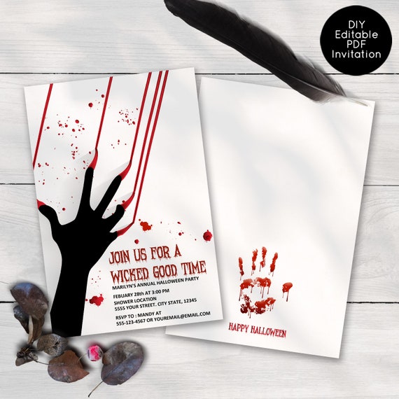 Blood Hand, Halloween Invitations, Blood Invitations, Halloween Invitation, Halloween Party, Printable Invitations Il_570xn
