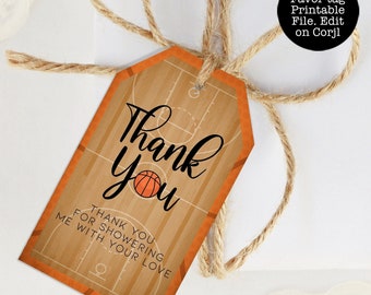 Basketball Favor Tag, Gift Tags, Printable Favor Tags, Thank You Tags, Basketball Gift Tags, VIntage Basketball Tags, Corjl Template