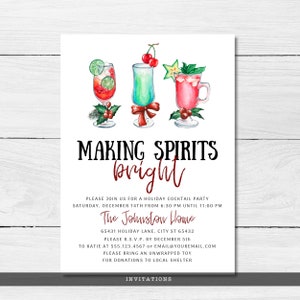 Christmas Cocktail Invitations, Christmas Invitation, Editable Invitation, Making Spirits Bright, Printable Invitation, Holiday Invitation image 4