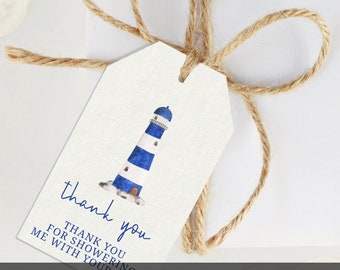 Printable Thank You Tags, Nautical Favor Tags, Baby Shower Gift Tags, Editable Favor Tags, Custom Gift Tags, Lighthouse Themed, Download