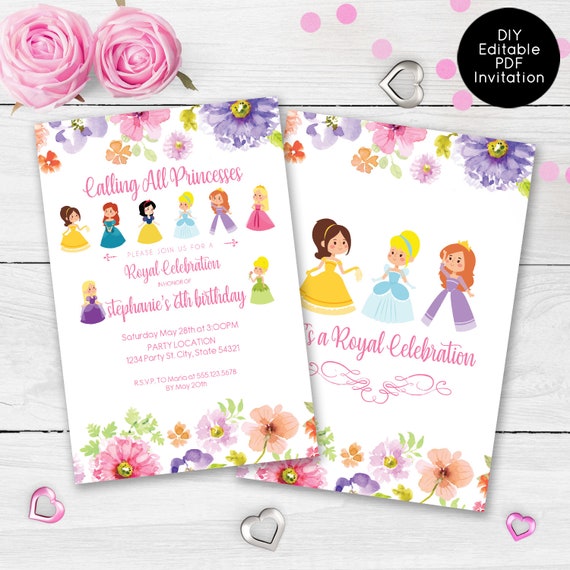 Princess Party Invitations, Princess birthday invitation, Digital Birthday Party Invitations, Pretty Princess Il_570xn