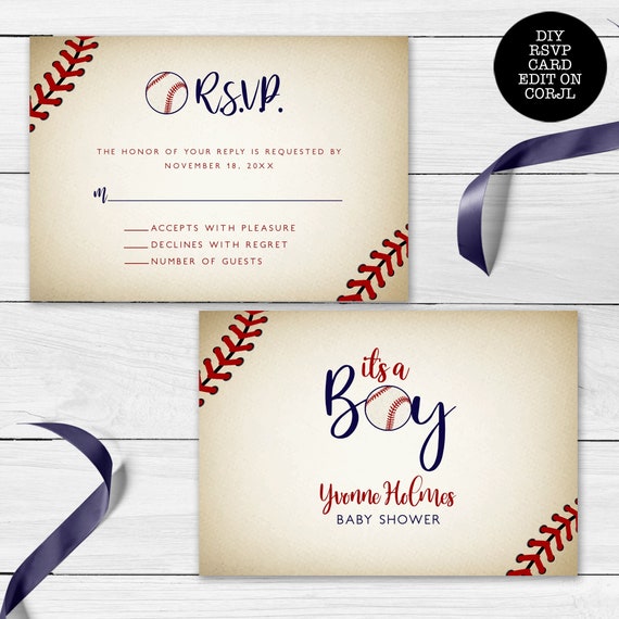 Baseball rsvp card, Vintage Baseball RSVP Card, RSVP Card Template, RSVP Postcard, Instant Download, Corjl Template, Enclosure Card Il_570xn