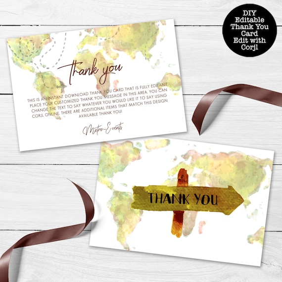 Travel Themed Thank You Card, Traveling Themed Thank You Card, Custom Thank You Card, Instant Download, Corjl Template, Travel Printables Il_570xn