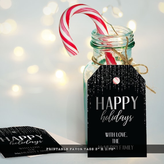 Silver Holiday Gift Tags | Silver and Black Favor Tags | Printable Favor Tags | Christmas Tag Template | Printable Gift Tags Il_570xn