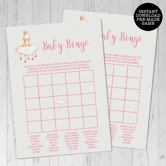 Baby Shower Bingo Game, Bunny Baby Shower, Bingo game, Baby Bunny Shower Game, Instant Download, Shower Game, Printable Games, Pre-made Game Il_570xn