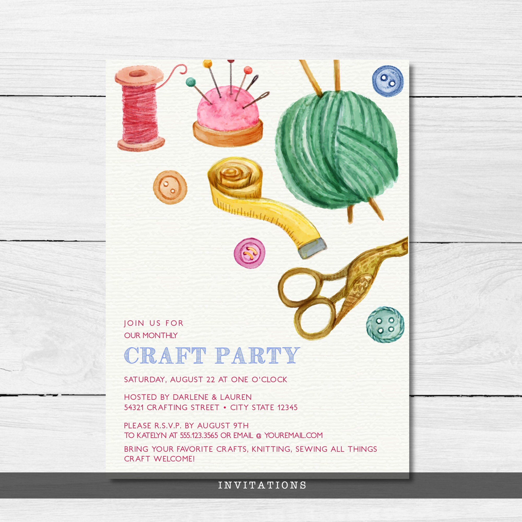 Craft Party Invitations Sewing Party Invitation Party | Etsy