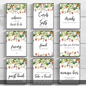 Boho Wildflower Bridal Shower Sign Kit, 10 Printable Wedding Signs, Floral Party Signs, Printable Signs, Botanical Sign, Floral Party Decor