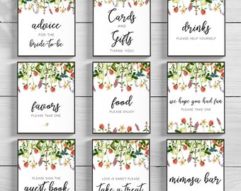 Boho Wildflower Bridal Shower Sign Kit, 10 Printable Wedding Signs, Floral Party Signs, Printable Signs, Botanical Sign, Floral Party Decor