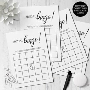 Bingo de despedida de soltera, juegos de despedida de soltera en blanco y negro, juegos de despedida de soltera modernos, juegos de despedida de soltera imprimibles, descarga instantánea