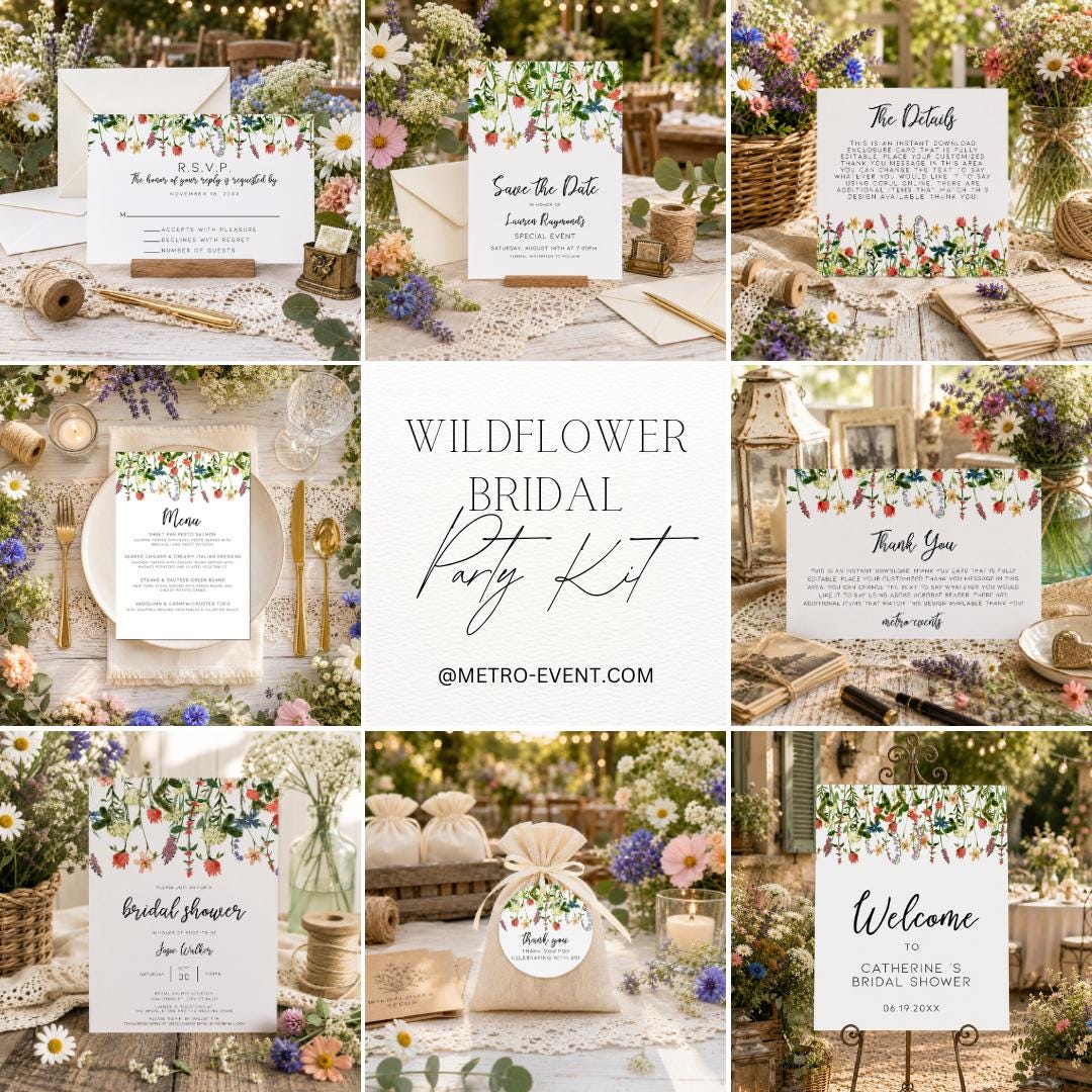 Wildflower Bridal Shower Invitation Suite