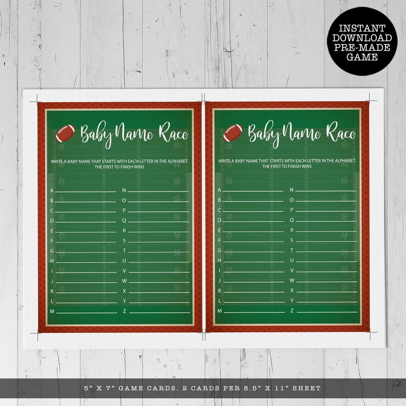 Football Baby Shower Game Sports Themed Baby Name Race Etsy