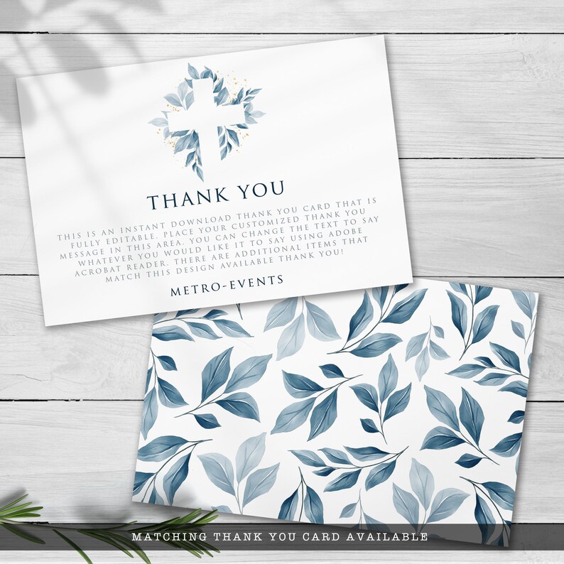 Blue Foliage Baptism Invitation, Baptism Invites, Printable Invitations, Instant Download, First Communion Invite, Christening announcements image 6