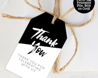 Modern Black and White Gift Tags, Favor Tags, Gift Tags Template, Editable Favor Tags, Corjl Template, Black and White Favor Tags, Hangtags