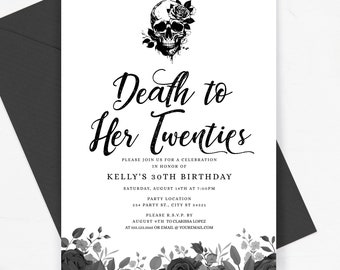Printable Death to My Twenties Black White Invites Editable Death to my 20s Invitation RIP 20s Adios to my 20s Death to Youth Corjl Template