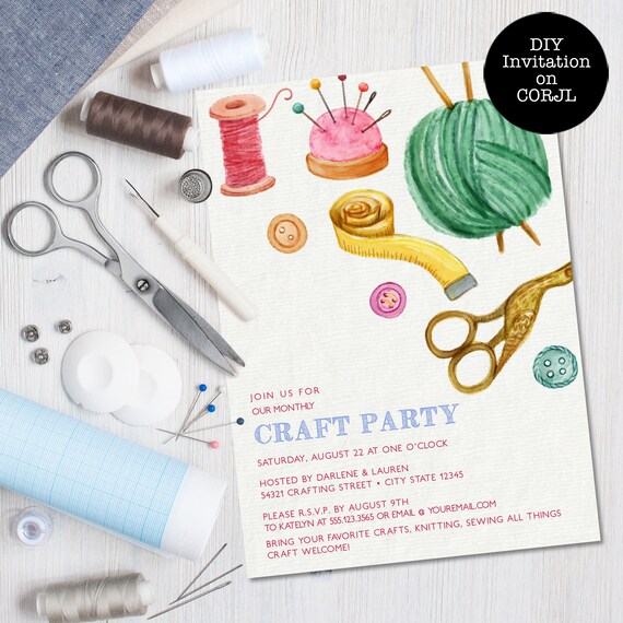 Craft Party Invitations, Sewing Party Invitation, Party Invite