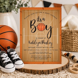 Mall för inbjudan till basketbollsbabyshower, inbjudan till basketbollsbabyshower, inbjudan till sportbabyshower, redigerbar inbjudan till pojkebabyshower