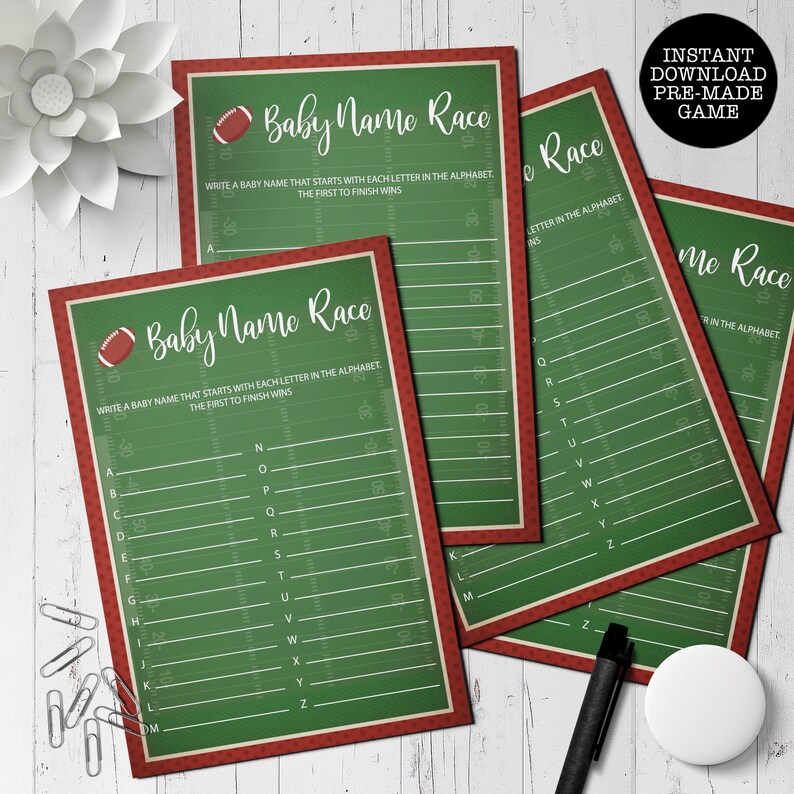 Football Baby Shower Game Sports Themed Baby Name Race Etsy