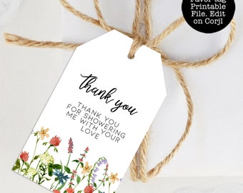 Boho Wildflower Favor Tag, Floral Gift Tags, Printable Favor Tags, Bridal Shower Gift Tags, Instant Download, Printable Gift Tags, Corjl