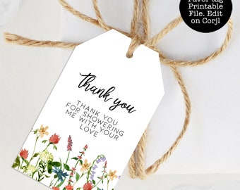 Boho Wildflower Favor Tag, Floral Gift Tags, Afdrukbare Favor Tags, Bruidsdouche Cadeau Tags, Instant Download, Afdrukbare Cadeau Tags, Corjl