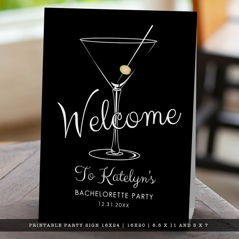 Modern Martini Bachelorette Party Sign Black and White Sign Printable ...