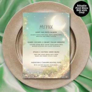 Menú Cena Encantada, Menú Forrest, Menú Comida, Menú Temático Encantado, Descarga Instantánea, Menú Imprimible, Plantilla Corjl, Menú Temático Mágico