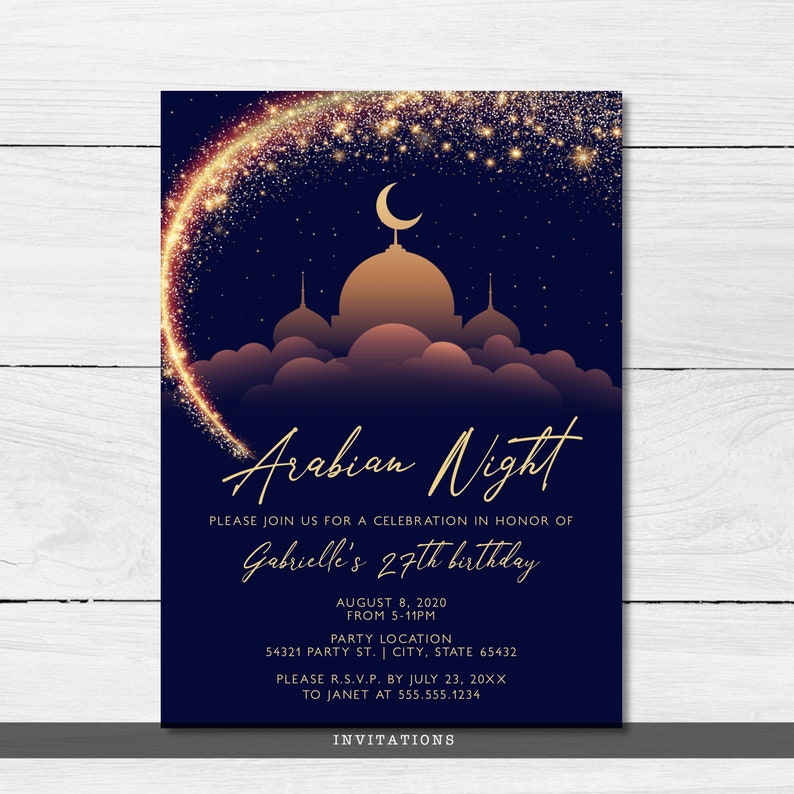 Elegant Arabian Nights Birthday Party Invitations, Printable Arabian Nights Invitation, Instant Download, Printable Invite, Corjl Invitation image 3