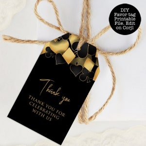 Black and Gold Printable Thank You Tags, Gold Favor Tags, Casino Themed ...