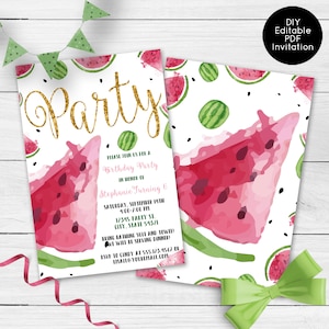 Watermelon Invitation, Fruit Birthday Invitations, Printable Birthday Invitations, Summer Invitations