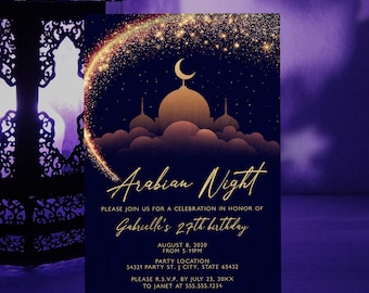 Elegant Arabian Nights Birthday Party Invitations, Printable Arabian Nights Invitation, Instant Download, Printable Invite, Corjl Invitation